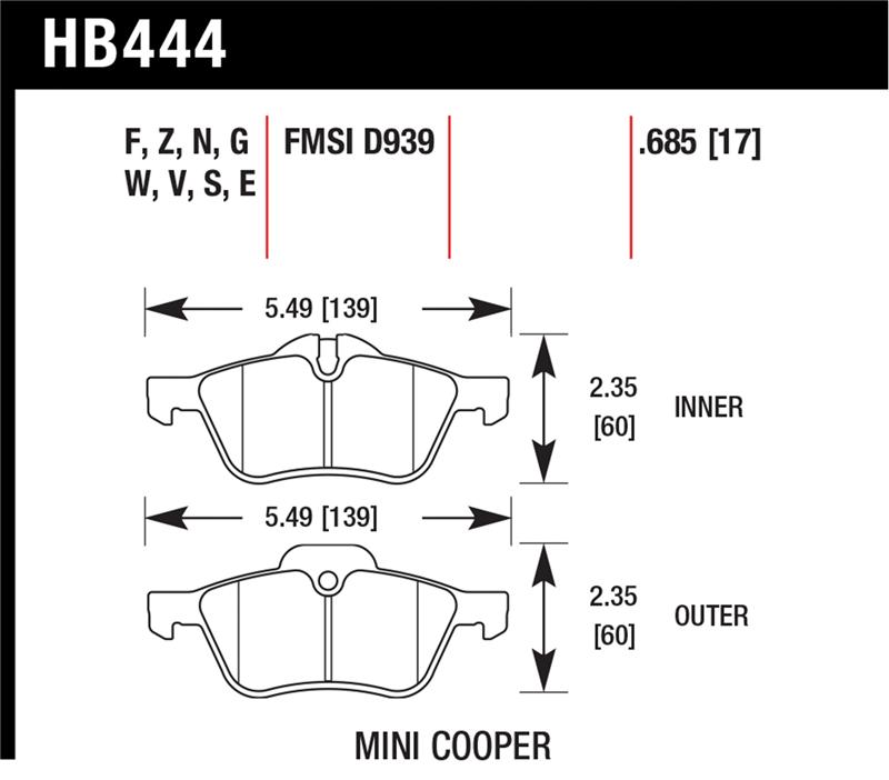 Mini Cooper Brake Pad Set - Front - Hawk Performance - DTC-60 - `02-`08
